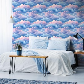VaryStyle Aesthetic Cloud Wallpaper Bright Blue/Pink Sky Wallpaper Peel and Stick Contact Paper for Walls Nursery 17.7"x118" Decorative Self Adhesive Stick on Wall Paper for Bedroom Drawers Bathroom