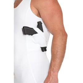 ISPRO TACTICAL - Made in USA - Concealed Carry Holster for Men & Gun Concealment Shoulder Holster Or Pistol Chest Holster Compression Tank Top Concealed Carry Shirt with Gun Holster (White, XL)