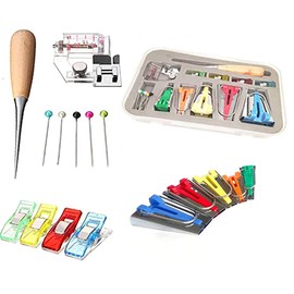YICBOR Bias Tape Maker 6mm 9mm 12mm 18mm 25mm Fabric Bias Binding Maker with Binder Foot Bradawl Quilting Clips Sewing Pins Kit (Bias Tape Maker(Box))