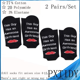 PXTIDY 2 Pairs Funny Socks for Boyfriend This Guy Has an Awesome Girlfriend Crew Socks Birthday Valentines Day Gifts Boyfriend Gag Gifts (This Guy Has an Awesome Girlfriend)