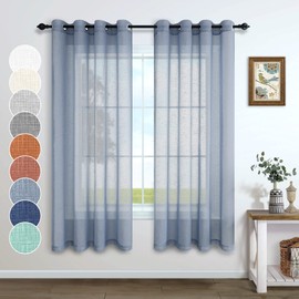 Dusty Blue Sheer Curtains 63 Inch Length for Bedroom 2 Panels Grommet Lightweight Semi Transparent Window Drapes Linen Look Curtains for Boys Room Living Kids Nursery Grayish Greyish Blue 52x63 Long