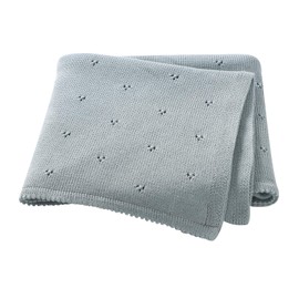 Hadetoto Baby Blanket 100% Cotton Cellular Blanket Baby Soft Cosy Knitted Blanket Blue 100x80cm