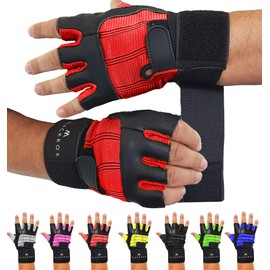 BLACKROX Fitness Gloves Genuine Leather Men & Women V3 Boston Strength Sports Wrist Protection Training Gloves Gym Gloves Bodybuilding Gym Gloves Weight Sports (Red, M)