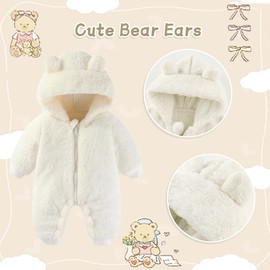 UVIPC Baby Newborn Bear Outfit Fleece Snowsuit Winter Clothes Hooded Jumpsuit Romper for Baby boy girl (White 3-6Months)