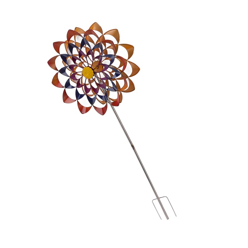 Outdoor 3D Windmill Colourful Exquisite Metal Wind Spinner with Ground