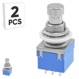 2-Pack Momentary Foot Switch, Off-(ON) 3PDT 9Pin 12mm/0.47" Heavy Duty 6A Footswitch Push Button Switches for Guitar Effect Pedal, PBS-24-302