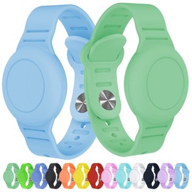 2 Pack Waterproof AirTag Bracelet for Kids, Hidden Silicone Wristband for AirTag, GPS Tracker Case for Air Tag Holder Strap Band for Child Toddler,Secure Anti-Loss Protection(Blue Matcha)