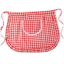 Love Potato Cotton Classic Check Waist Apron, Kitchen Cooking Restaurant Bistro Half Apron with Pocket for Women (Red Check)