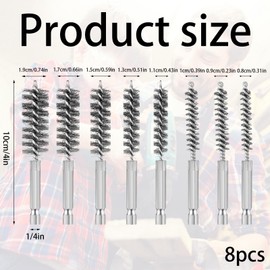 8PCS Wire Bore Brushes Stainless Steel Drill Wire Brush Set 1/4 inch Hex Shank Handle, Bore Wire Brushes for Cleaning Rust Removal Twisted Wire Bore Brush Set for Power Drill Washing Polishing Tools
