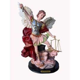 San Miguel Arcangel Statue, St Michael Statue in Multicolor Resin, St Michael The Archangel victoriously Over Satan Collection Figurines for Collection or Decor 12"