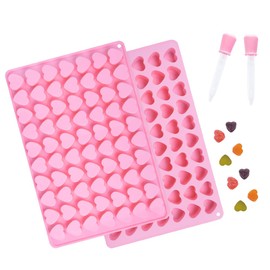 Heart Silicone Gummy Molds 2 Pack with 2 Droppers, Mini Heart Chocolate Mold, Non-Stick Food Grade Ice Cube Tray for Hard Candy, Homemade treats, Soap, Jelly (Pink)