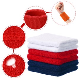 Willbond 6 Pcs Wrist Sweatbands Sports Wristbands for Competitions Absorbent Sweatbands for Basketball Tennis Football Running Working(Red, White, Navy Blue)