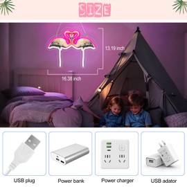 Flamingo Neon Sign for Bedroom Wall Decor - USB Powered Pink Light for Gamer Room, Party, Kids Room, Anime Wall - Fun Gift for Boys Girls Teens Who Love Cute Lights