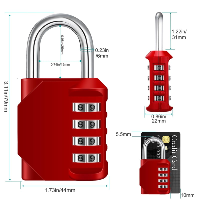 ZHEGE Combination Lock, Weatherproof Padlocks, Lock with Combination Code, 4-Digit