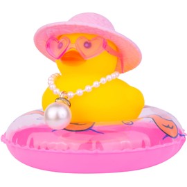 MuMyer Yellow Duck Car Ornaments Rubber Duck Car Dashboard Decorations with Love Glasses Mini Swim Ring Sun Hat Necklace for Car Dashboard Decoration(Fashion Hat9)