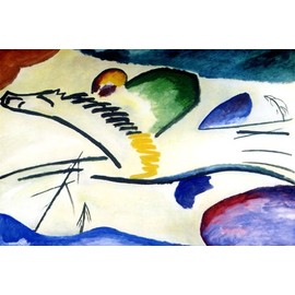 WONDERFULITEMS LYRICAL 1911 JOCKEY RACING HORSE AND RIDER BY VASILY KANDINSKY 20" X 30" IMAGE SIZE REPRO ON MATTE PAPER