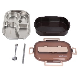 Stainless Steel Lunch Box Office Worker Student Child Separate Insulated Lunch BoxBlack Card Four Grid Single Lunch Box