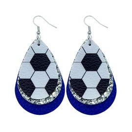 Colorful World Cup Soccer Leather Dangle Earrings Glitter Layered Sports Lover Ball Teardrop Earrings for Women Jewelry(B)