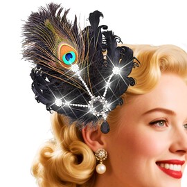 Urieo Peacock Feather Hair Clip Fascinator Headpiece 20s Gatsby Hair Accessores for Women