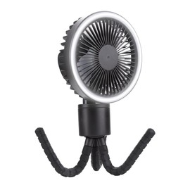 OCTOPUS stroller Fan with Flexible Tripod Clip on Auto Rotation LED Light USB C 4000mAh Rechargeable Battery 3 Speed and brightness adjustable Perfect for Baby Crib Golf Cart Treadmill Camping