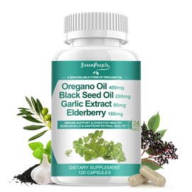 Organic Oregano Oil Capsules – 11-in-1 Blend with Black Seed Oil, Elderberry, Garlic, Olive Leaf– Magnesium & Black Pepper for Absorption – Immune, Respiratory & Digestive – Vegan, Non-GMO, 120 Ct