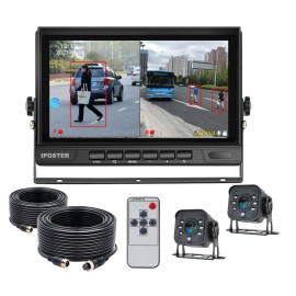 iPoster 7" Split 2 Screen DVR Monitor BSD 2x Metal Rear View Backup Cameras 12-24v Truck