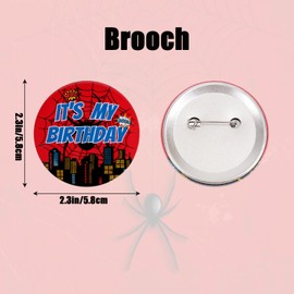 It's My Birthday Pin, 2.3in Spider Web Happy Birthday Badge Pin Red & Blue Round Button for Women Men Boys Girls Kids Themed Celebrations Party Favors and Decorations
