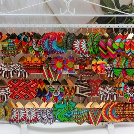 12 Pairs of Bohemian Colorful Geometric Wooden Earrings, Fashion Hollow Vintage Women's Pendant Earrings, Party Gift JewelryColor: Red