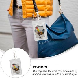 PTORIZNY Handcrafts Rooster Photo Keychain Clear Slide Film Design Decorative Bag Charm and Key Ring (Colorful Rooster)