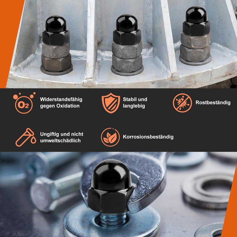 Cap Nuts High Shape Set 185 Pieces M3/M4/M5/M6/M8/M10/M12 Hexagonal Cap