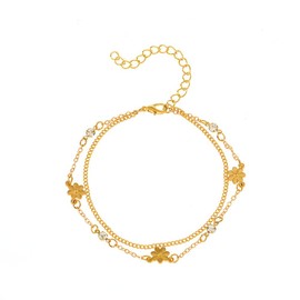 Daisy Flower Anklet Boho Layered Crystal Anklet Rhinestone Flower Summer Beach Foot Chain Jewelry for Women Girls (Gold B)
