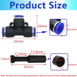 CESFONJER 20 Piece Connector Set, Pneumatic Accessories Assortment Includes T Type Quick Connectors, Push Fit Fittings, Throttle Plugs, Suitable for Pneumatic Tools (8mm)