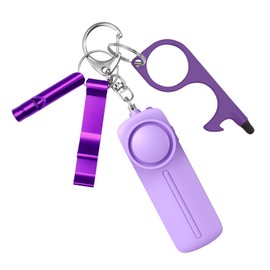 Safety Keychain Set for Women and Kids, 4 Pcs Safety Keychain Accessories, Self Defense Keychain Set for Girls with Safe Sound Personal Alarm, No Touch Door Opener, Whistle and Bottle Opener, Purple