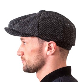 Hatman of Ireland Men's 100% Kerry Woollen Mills Tweed 8 Piece Cap Irish Newsboy Hat, Made in Ireland (US, Alpha, Medium, Charcoal)