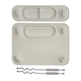 BUSY BABY Silicone Mat Bundle - 1 Original Mat Plus 1 Mini Mat, New Stronger Suction Cups, 6 Straps to Secure Baby Essentials and Keep Them Off The Floor, Baby Led Weaning, Wet Bag Included (Tan)