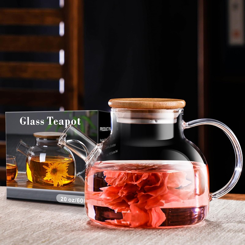 PARACITY Glass Teapot Stovetop 20 OZ/600ml, Borosilicate Clear Tea Kettle