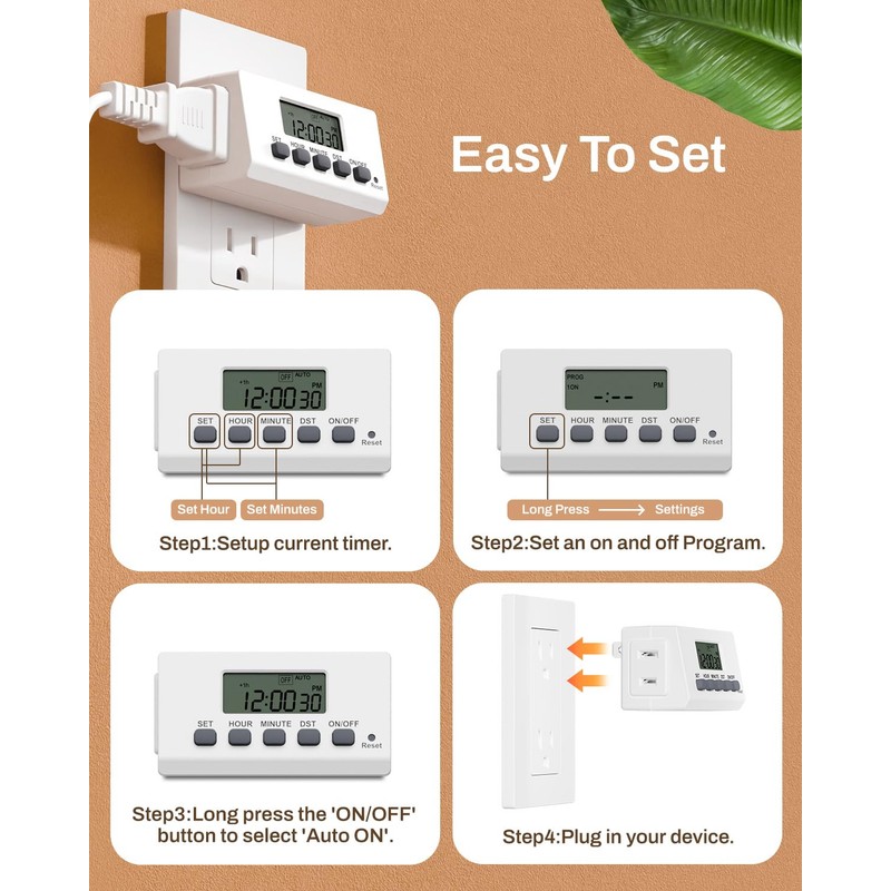 BN-LINK Indoor Digital Timer Outlet,24 Hour Light Timer Easy Programmable,Mini