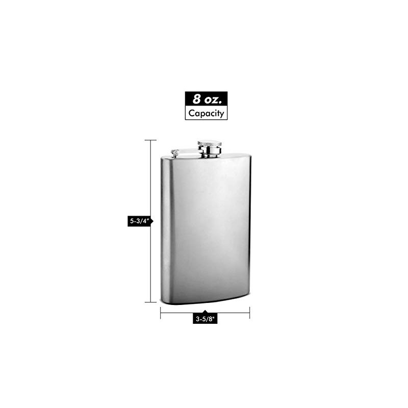 Hip Flask Holding 8 oz - Pocket Size, Stainless Steel,