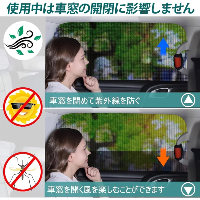 GuLuGuLu 車用 カーテン 車窓日よけ 車用網戸 防虫ネット 日焼け止め 紫外線防止 簡単着脱 遮光