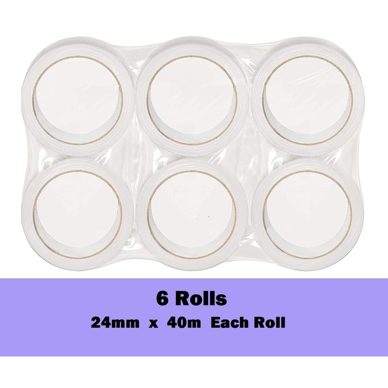 6 Rolls Packaging Tape 24mm x 40m – Transparent Cellotape