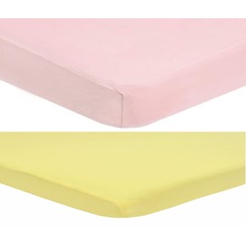 Dudu N Girlie Fitted Travel Cot Sheets 95x65 cm | Hypoallergenic, Elasticated, Breathable, Easy-Care Baby Bedding (Pack of 2, Pink & Yellow)