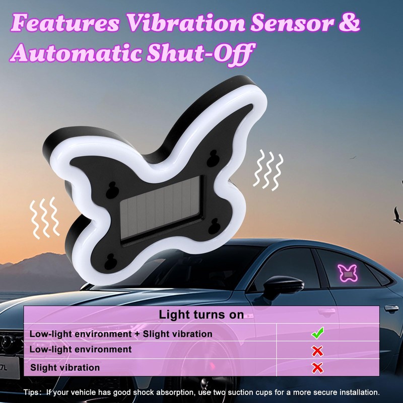 Car Light LED Ambient Solar Lights Butterfly Lamp -Powered Heart-Shaped