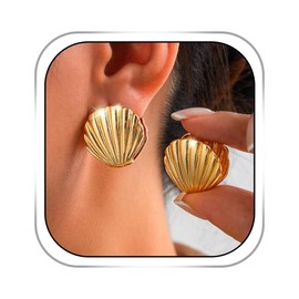 Bemous Gold Seashell Stud Earrings Chunky Summer Beach Earrings Seashell Earrings For Women