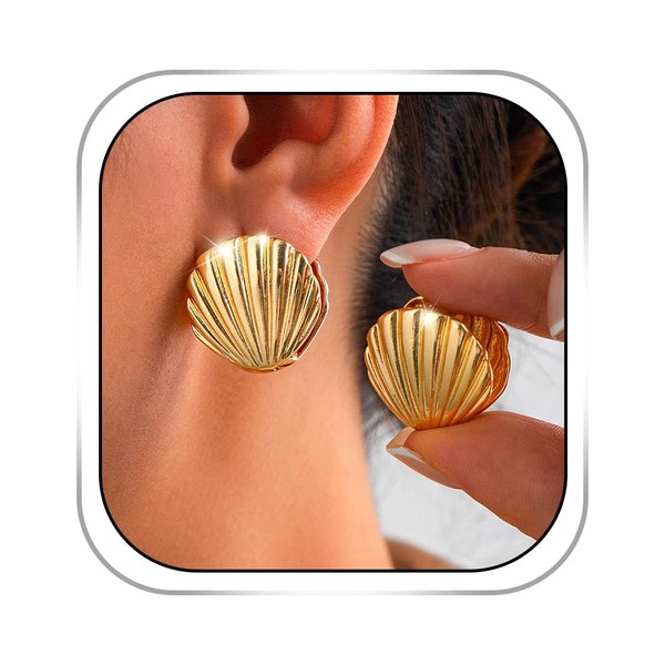 Bemous Gold Seashell Stud Earrings Chunky Summer Beach Earrings Seashell