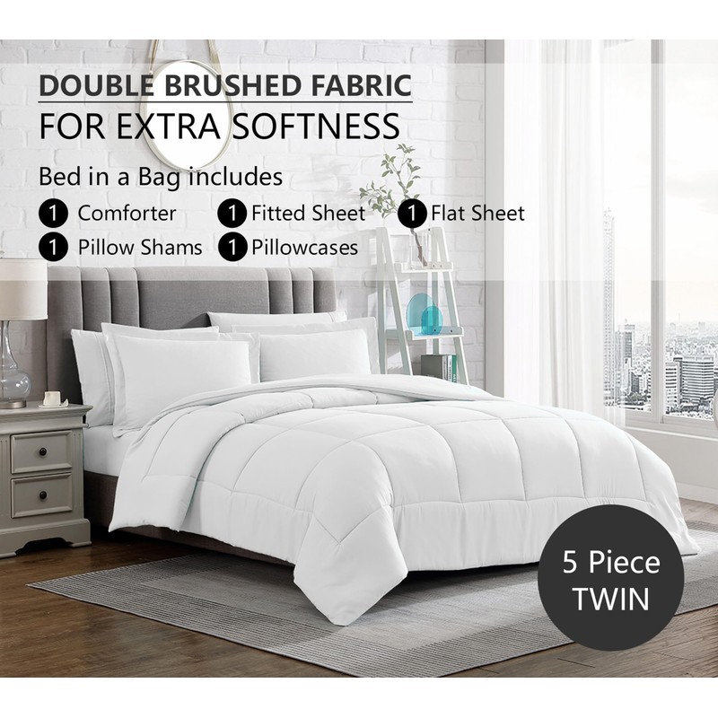 American Home Collection Bed-in-a-Bag 5 Pieces Twin Comforter Set with