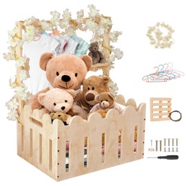 DPDPPL Wooden Baby Shower Crate Closet in Classic Fence Design with Hangers & Handle, Large Crate for Baby Shower Display, Basket for Baby Shower Gifts, Nursery Storage & Decor Organizer