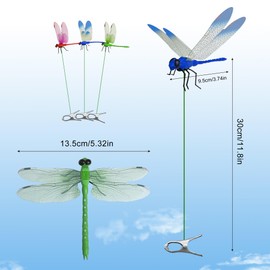 3 Pcs Dragonfly Clip Bug Repellent, 3D Fake Dragonfly Garden Decor, Dragonfly Hat Clip,Deer and Horse Fly Deterrent,Dragonfly Humming Bird Stakes,Garden Bird and Fly Scare Devices for Indoor Outdoor