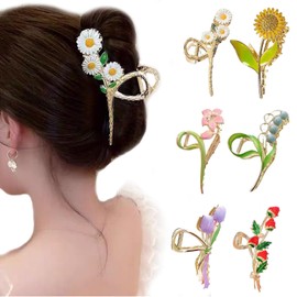 6 Pcs Hair Claw Clips for Women, Large Flower Strong Metal Butterfly Hair Clips Flower Hair Clips for Women Teens Thick Hair Red