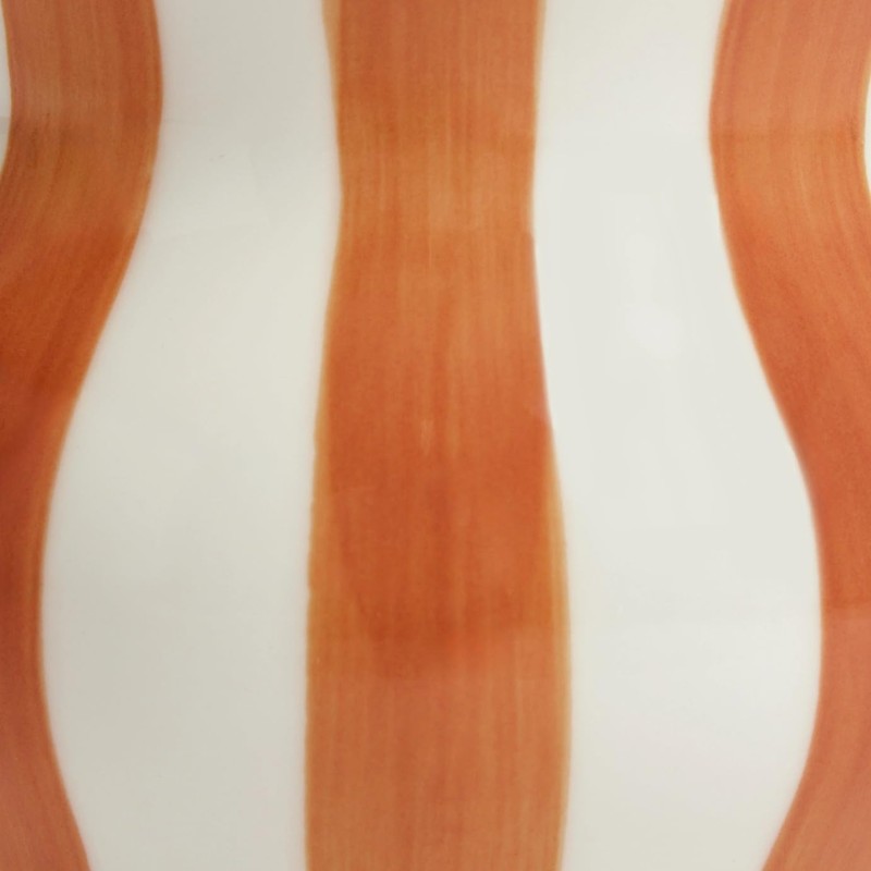 Modern Ceramic Vase with Vertical Stripes, Hand-Painted Rust and White