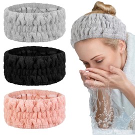 Huachi 3PCS Microfiber Towel Headband for Washing Face, Skincare Makeup Facial Spa Headbands for Women Girls Face Wash Hair Band Skin Care Shower Hairband Hair Accessories